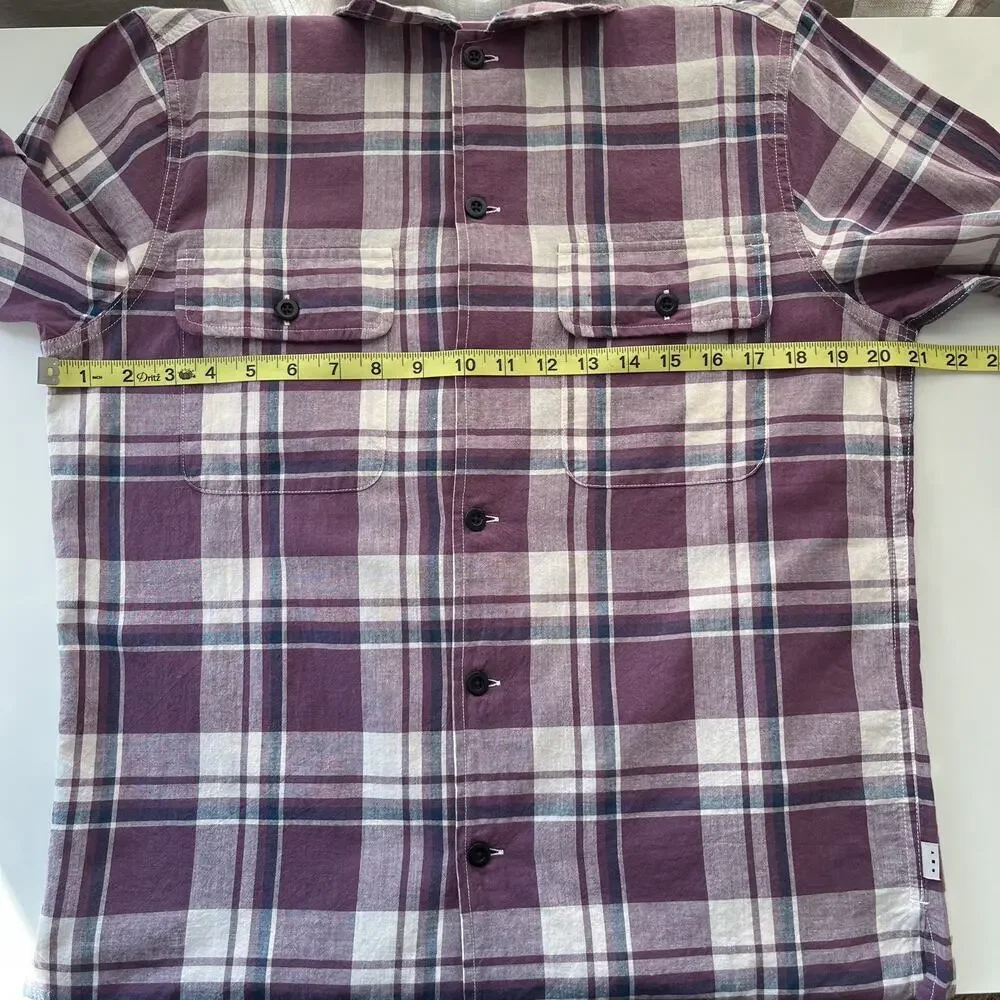 NEW AYR The Captain Shirt Madras Purple Rain Button up Front Pockets Plaid Small